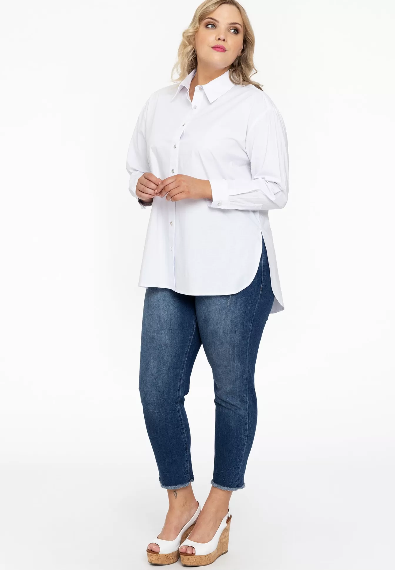 Promotion éclair : Chemisier élégant YOEK en popeline stretch - Blanc éclatant avec boutonnage avant (24h seulement !)