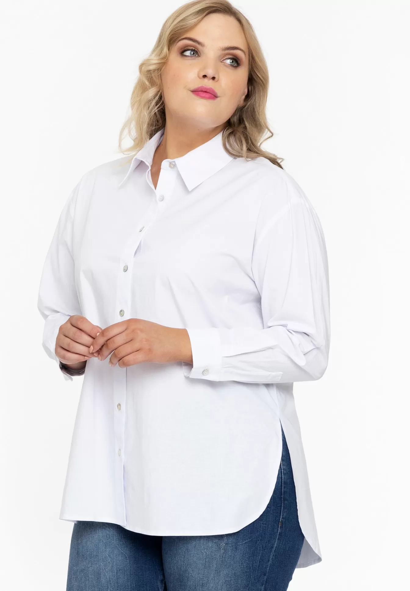 Promotion éclair : Chemisier élégant YOEK en popeline stretch - Blanc éclatant avec boutonnage avant (24h seulement !)