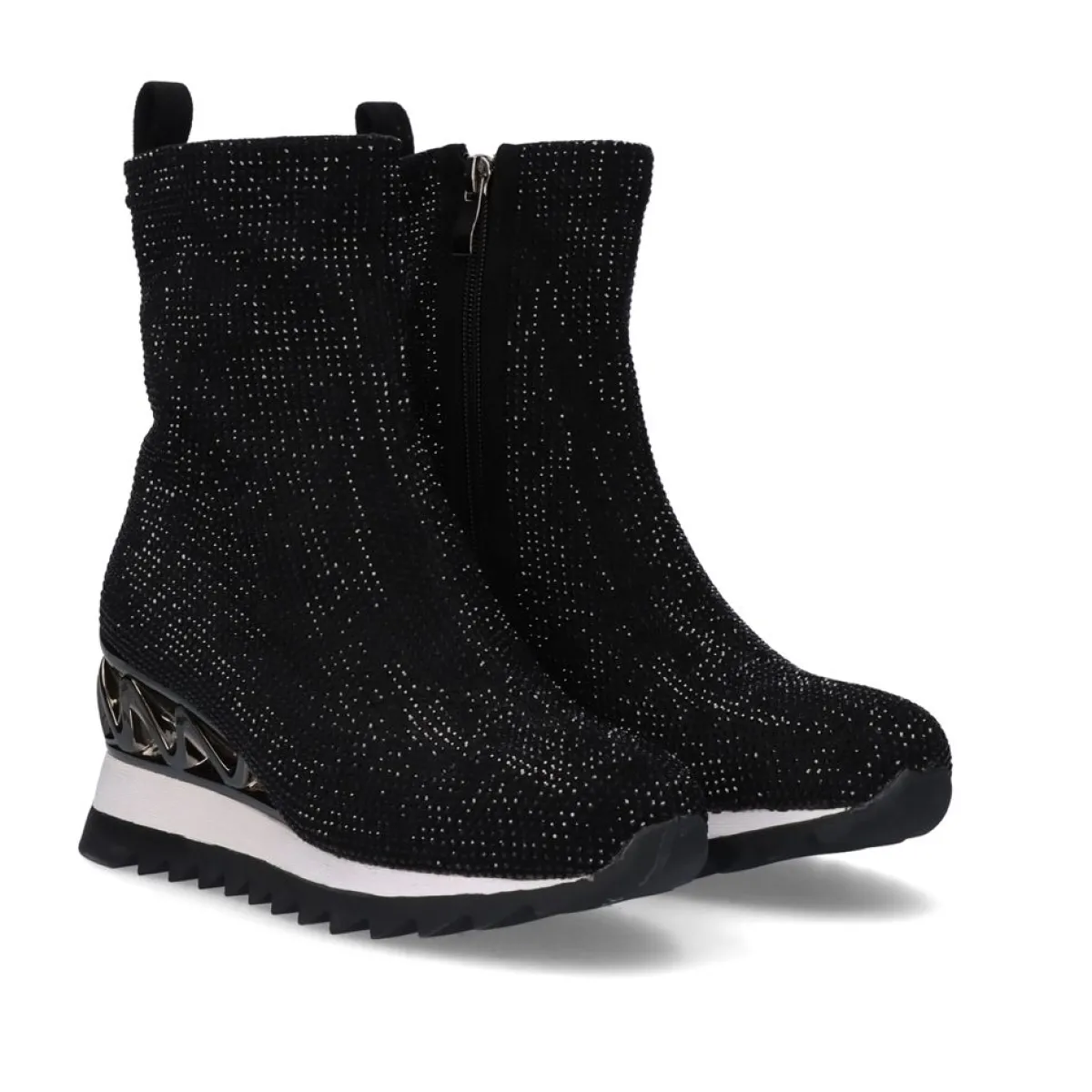Bottines Exe Style Urbain - Chaussures Femme Noir Pailleté Ref.Y2327-H888