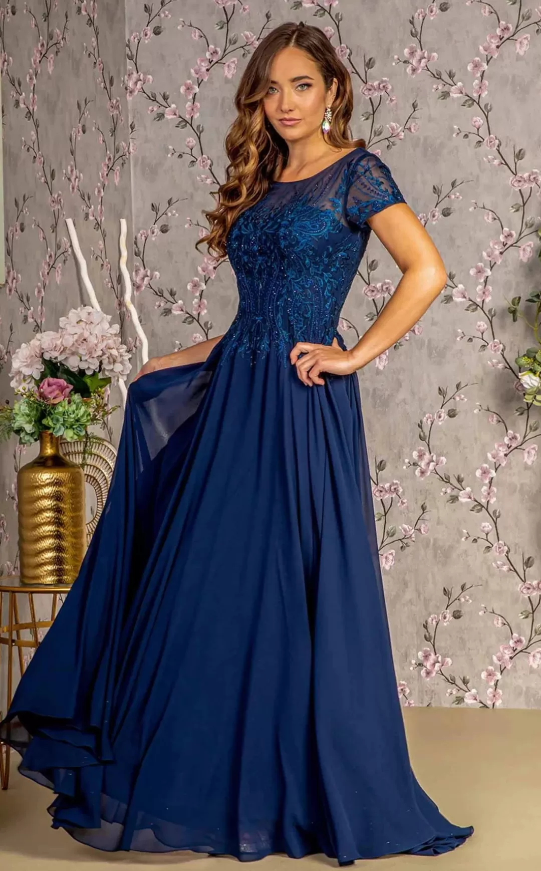 Robe de soirée élégante TP Kjoler - Modèle 3362 en gris perle et bleu nuit | Design intemporel pour occasions festives