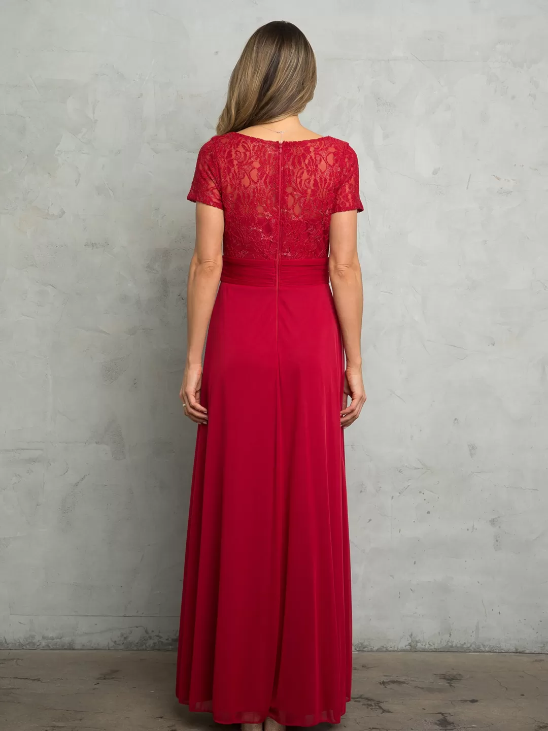 Robe de soirée élégante à manches courtes Modèle 3486 - Bleu marine et rouge bordeaux | Collection Store TP Kjoler