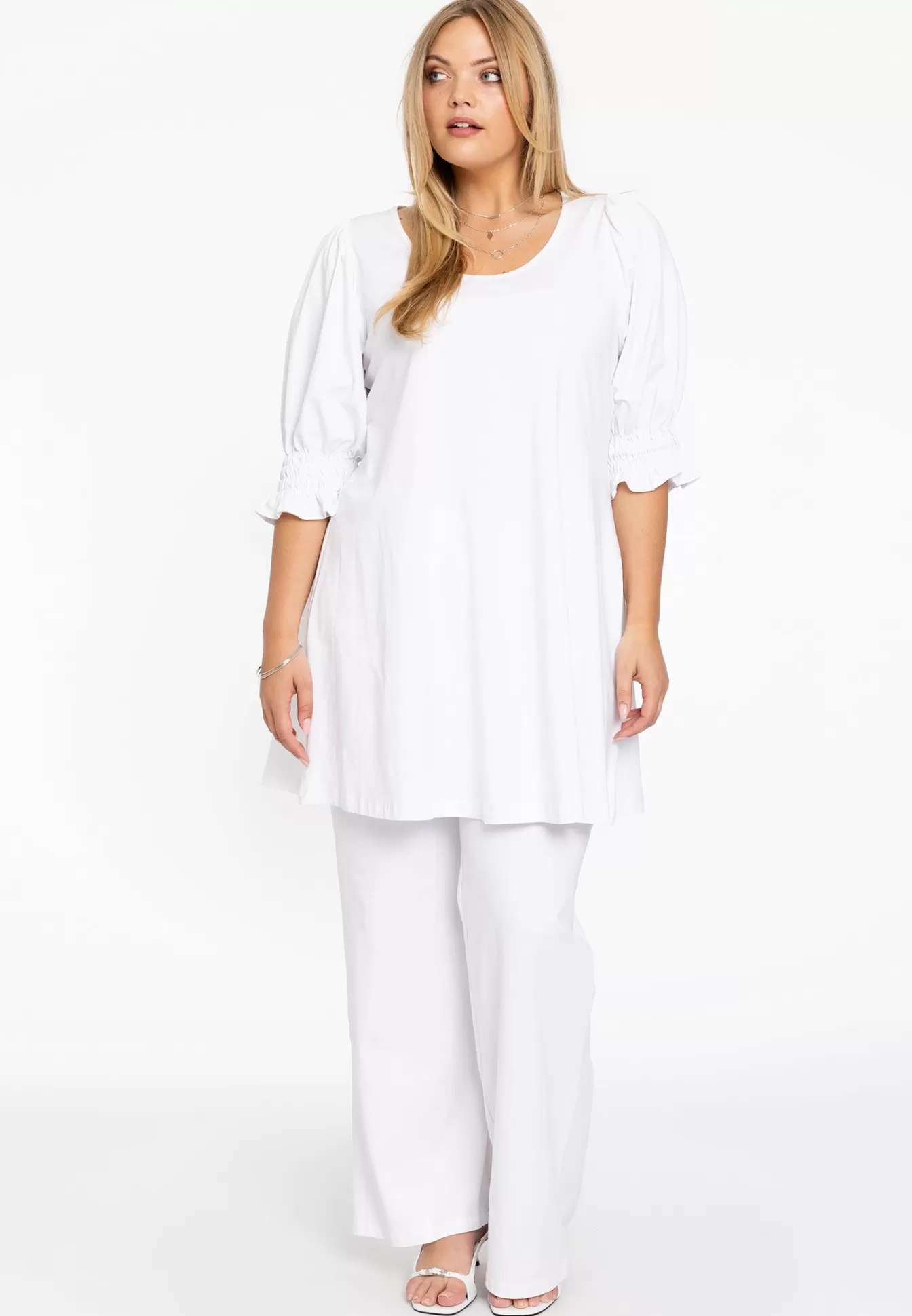 YOEK Pantalon Long Élégant en Coton - Blanc Chaud avec Détails Couture Résistants