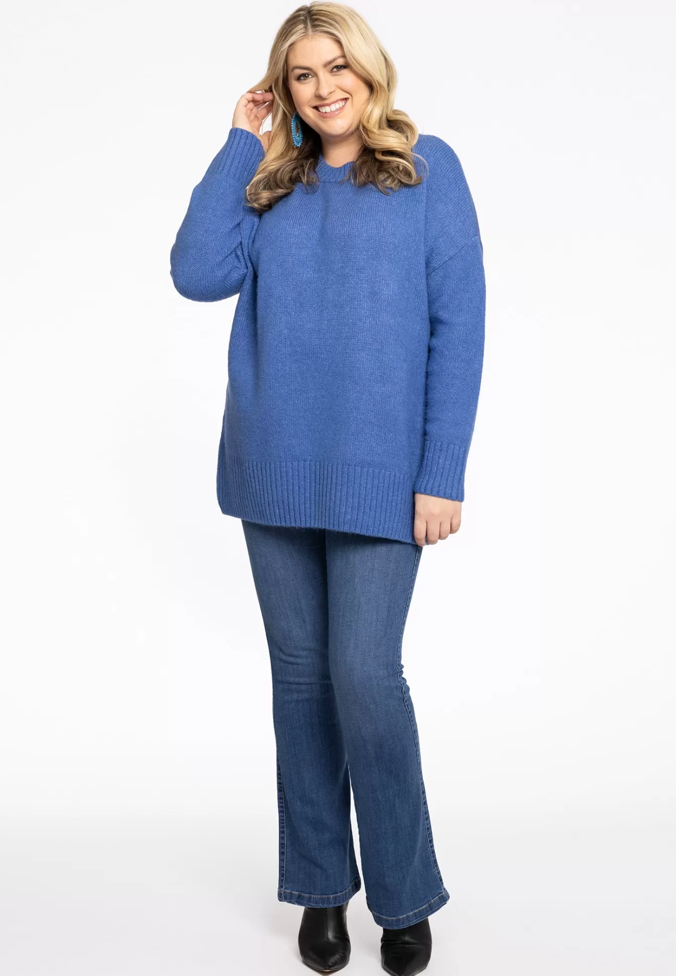 YOEK - Pull décontracté à col rond en laine douce, tonalités indigo - Style urbain élégant