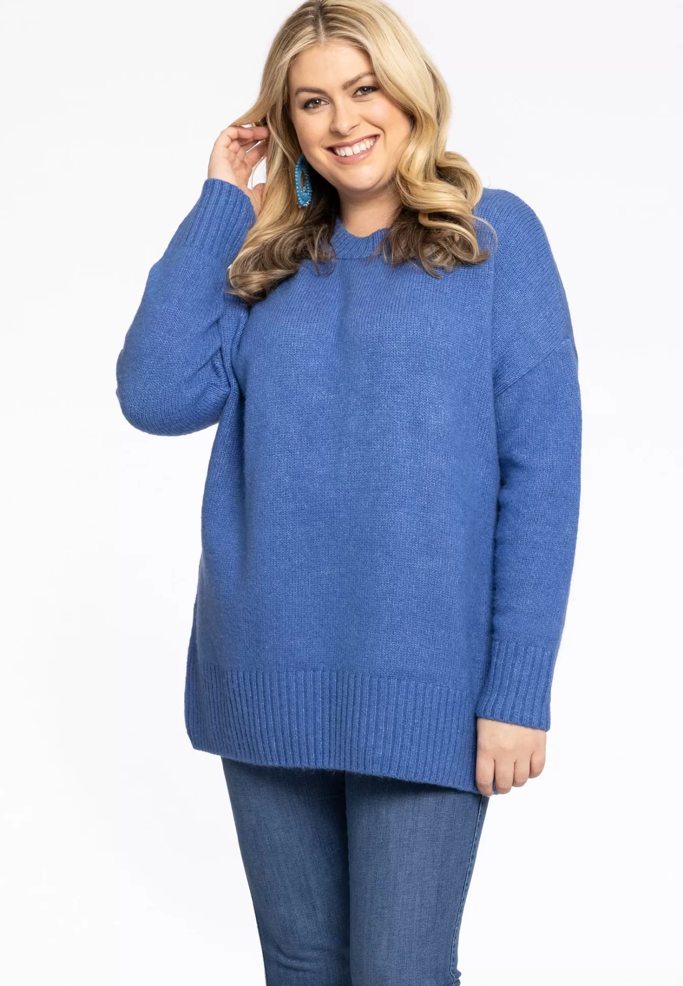 YOEK - Pull décontracté à col rond en laine douce, tonalités indigo - Style urbain élégant