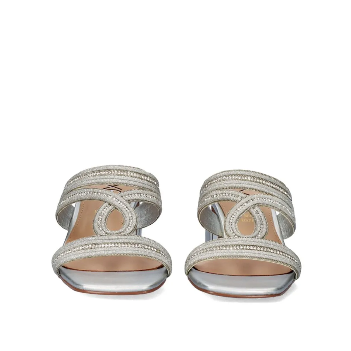 Sandales à Talon Bas Isabel par EXE - Design Élégant en Cuir Souple avec Finitions Argentées