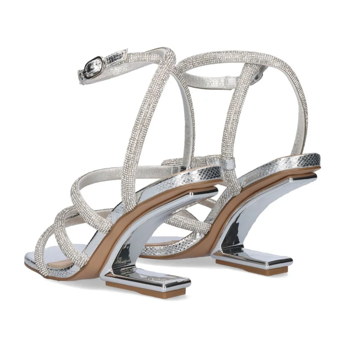 Sandales Compensées Exe Maggie-810 - Talon Confortable en Argent Brillant